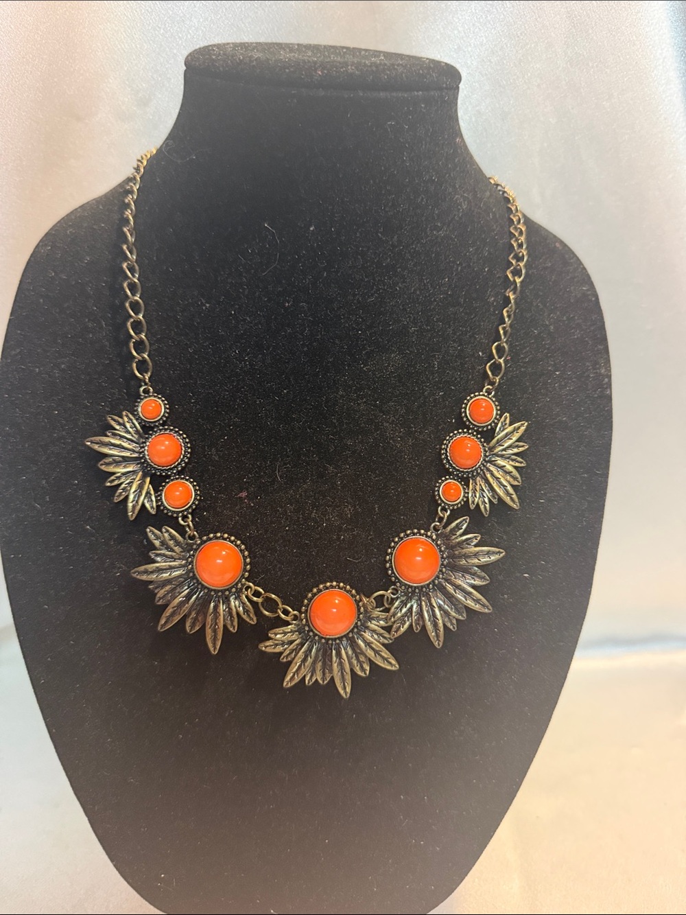 Vintage-Inspired Orange Floral Cluster Necklace